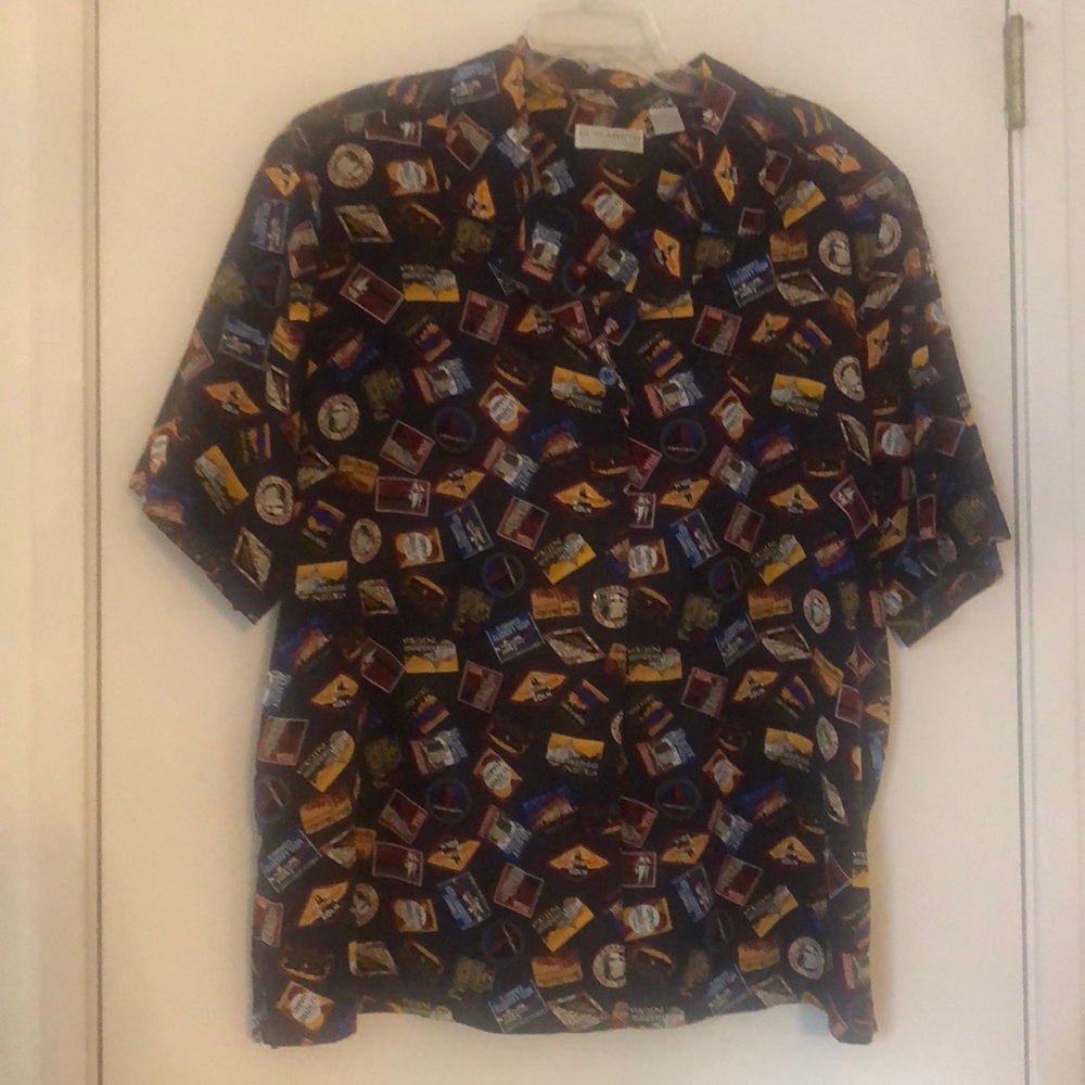 Short sleeve women’s blouse Navy print design of international travel size 20